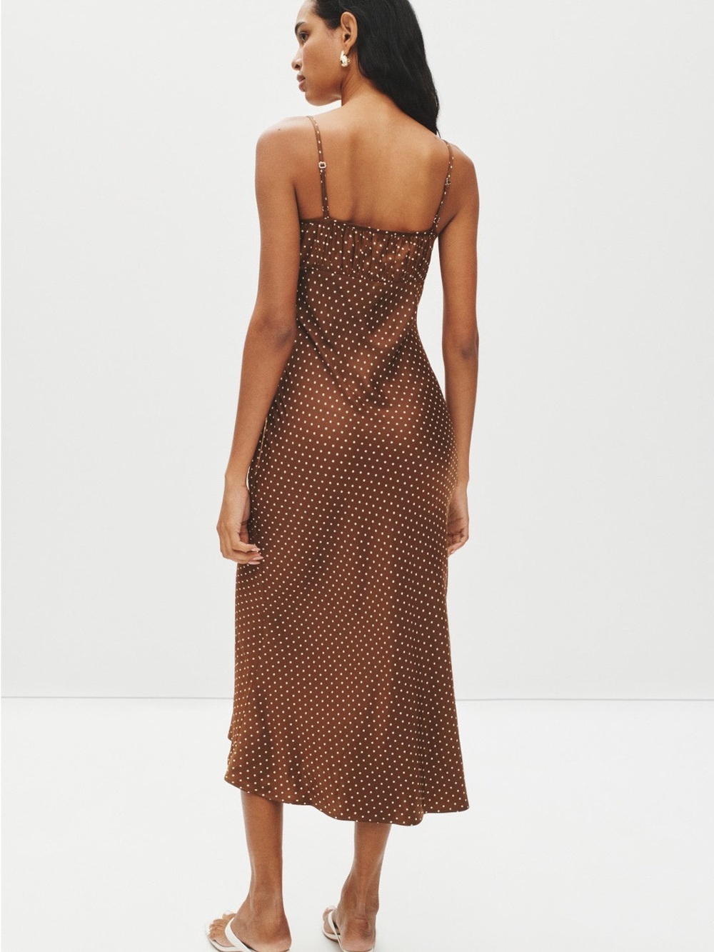 Ciao Lucia Brown Polka Dot Spaghetti Strap Midi Dress - Picture 3 of 8